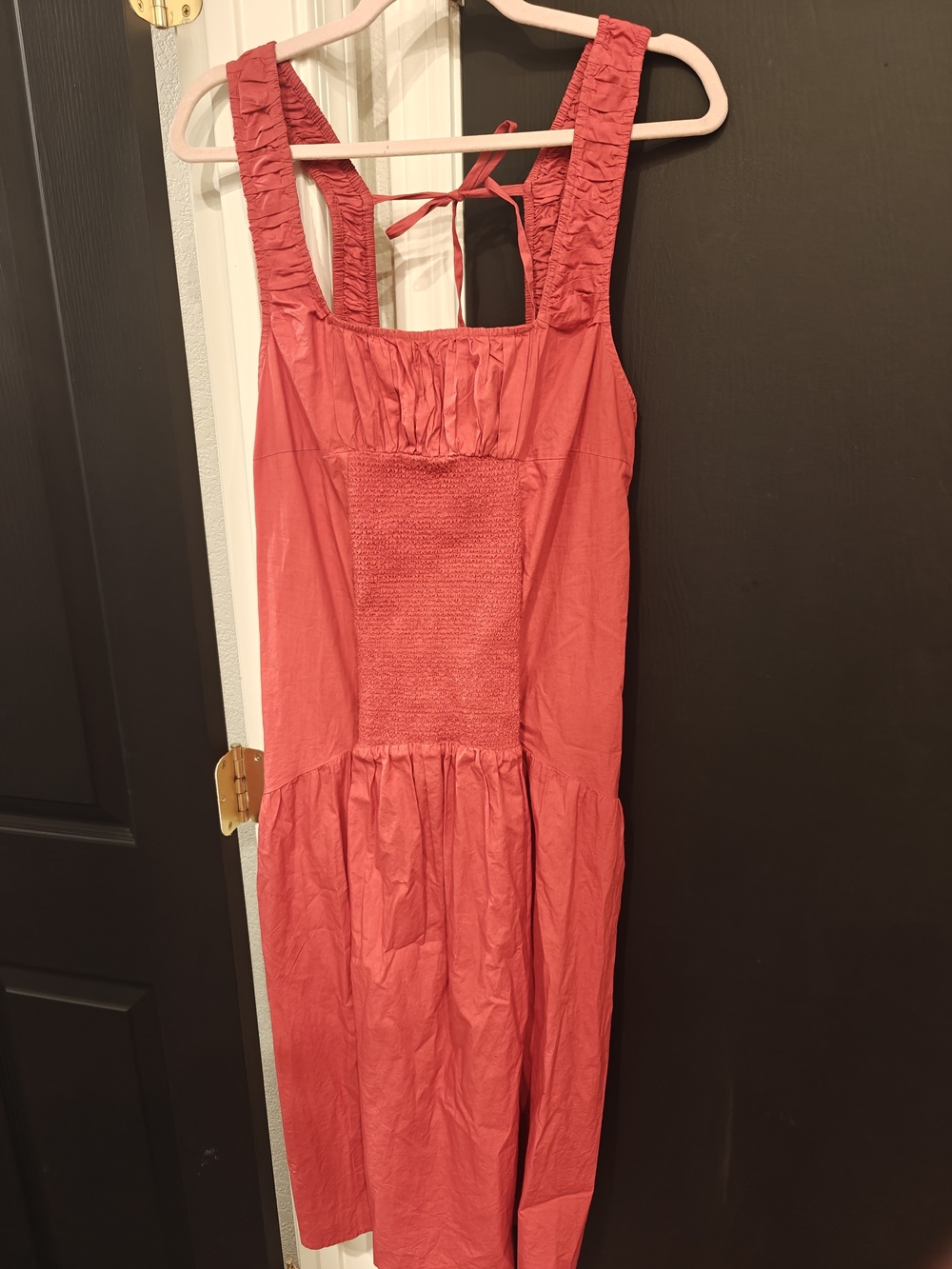 Anthropologie Red Smocked Dress